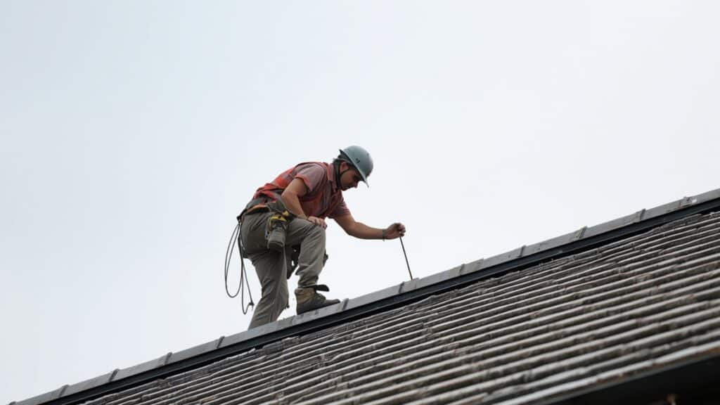 construction worker inspecting a building roof